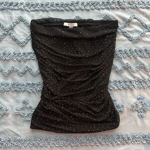 AFRM Black Strapless Ruched Camisole with Silver Dot Details